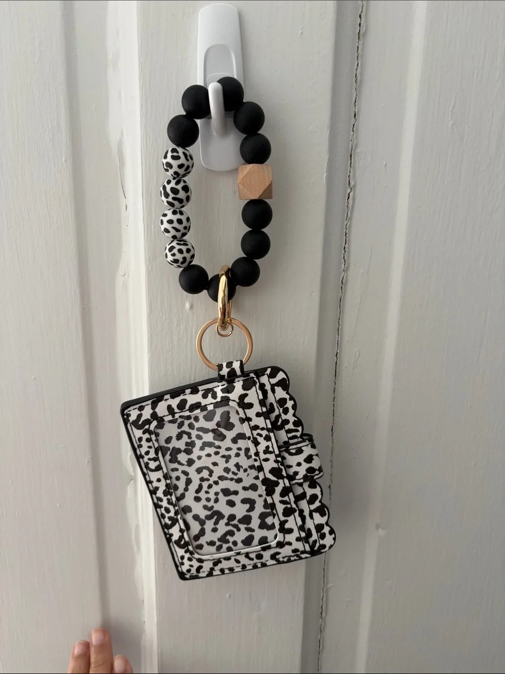 Black & White Leopard Wristlet Card Holder Keyring
